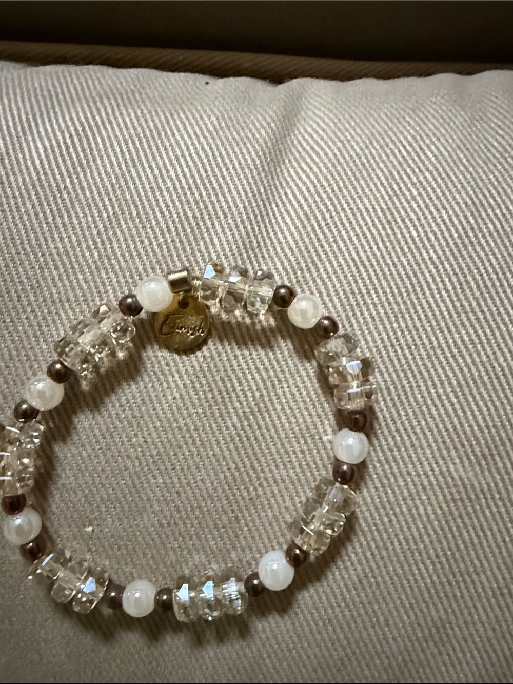 Erimish Clear Crystal and Pearl Beaded Stretch Bracelet - White & Brown